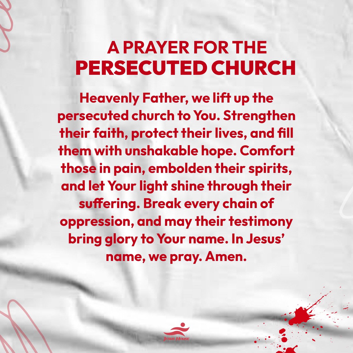jesushouseuk's tweet photo. Join us this #RedWednesday in praying for the persecuted church. Together, let’s lift them up in faith, asking for strength, protection, and freedom. 🙏✝️

#BreakTheSilence #PrayForThePersecutedChurch https://t.co/NcN9Lv26Bd