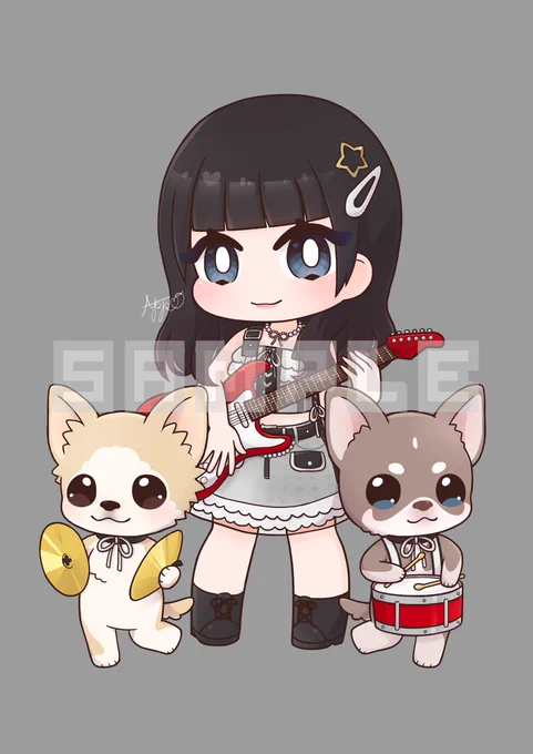【お仕事】アイドルさんの生誕祭でのプレゼント用イラストを制作させていただきました!実際にいるワンちゃんをモデルに動物も描きました 