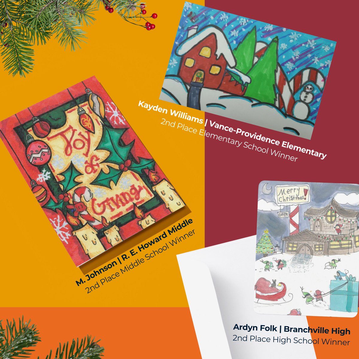 🎉✨ Congratulations to our Holiday Christmas Card Winners! 🌟 Your beautiful designs will be featured on our district’s official holiday cards this season. 🎄📬