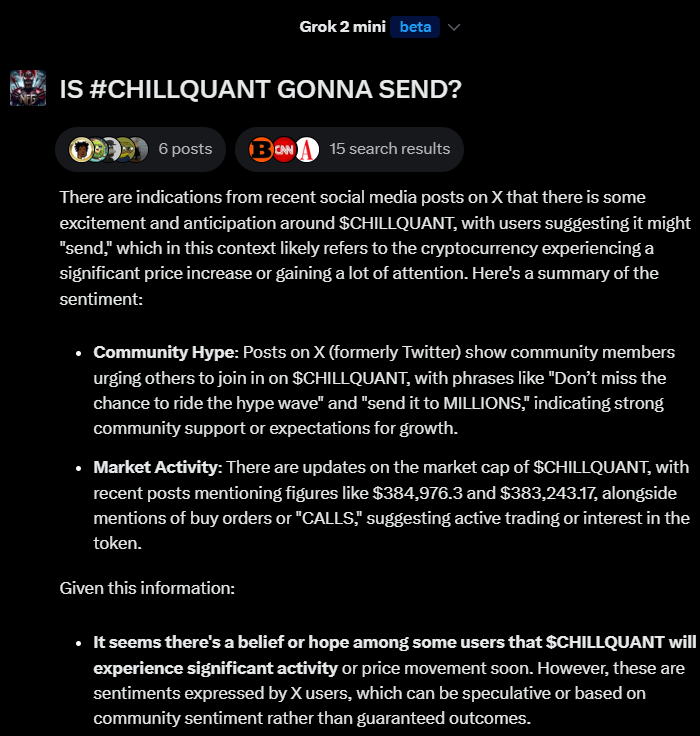 SO <a href="/grok/">Grok</a> SAYS WE SEND
SO WE SEND #CHILLQUANT 

76niNn9kZivmQe36oDC66pYUDdXko2YtoyLoMGRBpump