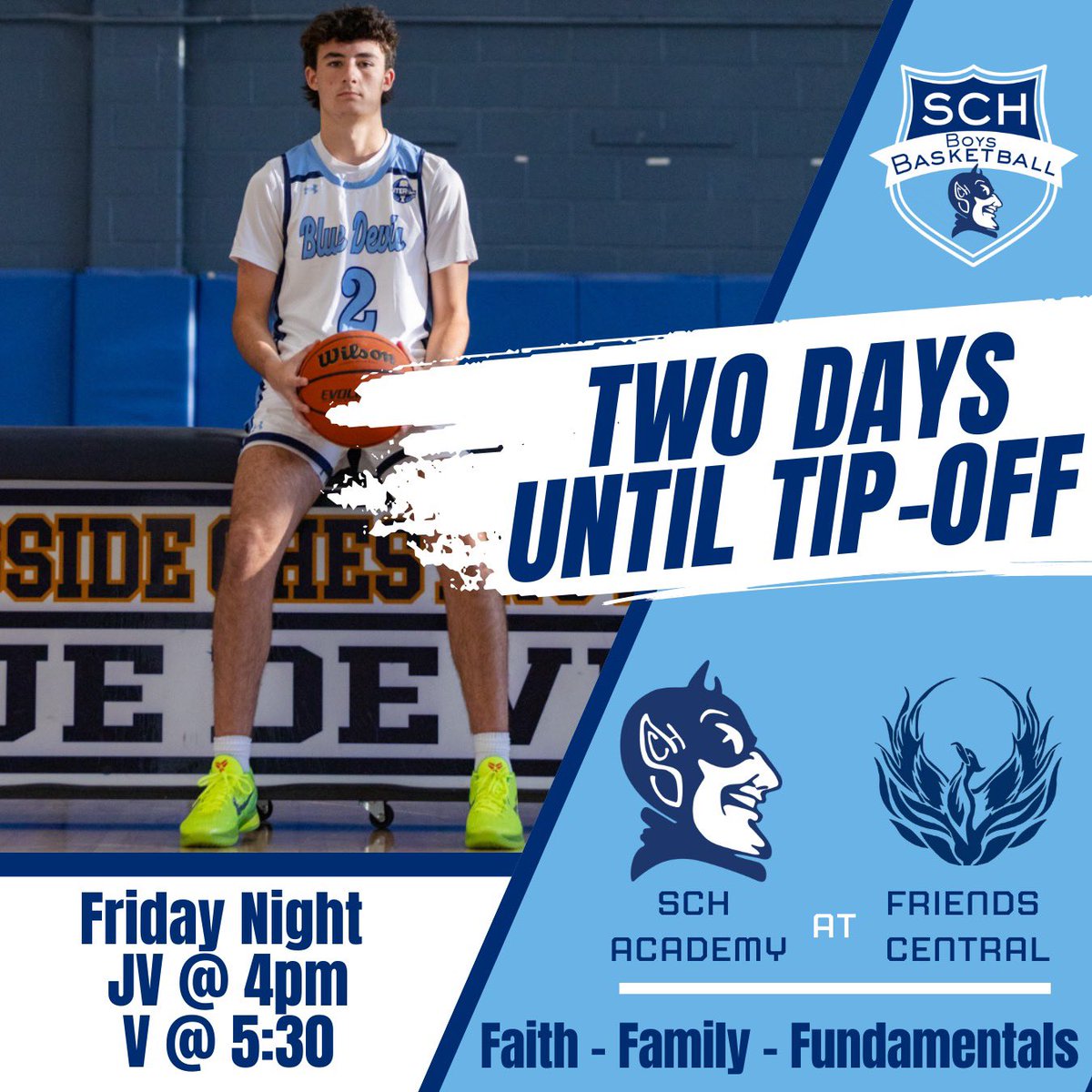 SCH Boys Basketball (@schboysbb) on Twitter photo The season gets underway Friday night with a road tilt against Friends Central‼️ #UnleashTheDevil #TWRH
<a href="/SCHBlueDevils/">SCH Academy Athletics</a> <a href="/hooplove215/">CityofBasketballLove</a>
<a href="/richflanagan33/">Rich Flanagan</a> <a href="/beyond_the_ark/">Beyond the Ark Basketball</a> The season gets underway Friday night with a road tilt against Friends Central‼️ #UnleashTheDevil #TWRH
<a href="/SCHBlueDevils/">SCH Academy Athletics</a> <a href="/hooplove215/">CityofBasketballLove</a>
<a href="/richflanagan33/">Rich Flanagan</a> <a href="/beyond_the_ark/">Beyond the Ark Basketball</a>
