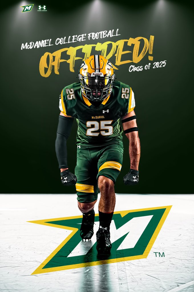 #AGTG I am blessed to receive my first offer from <a href="/McDaniel_FB/">McDaniel College Football</a> !! <a href="/Coach_Cohen29/">Brandon Cohen</a> <a href="/PatCilento/">Pat Cilento</a> <a href="/SHSWarrior_FB/">Sherwood Football</a>