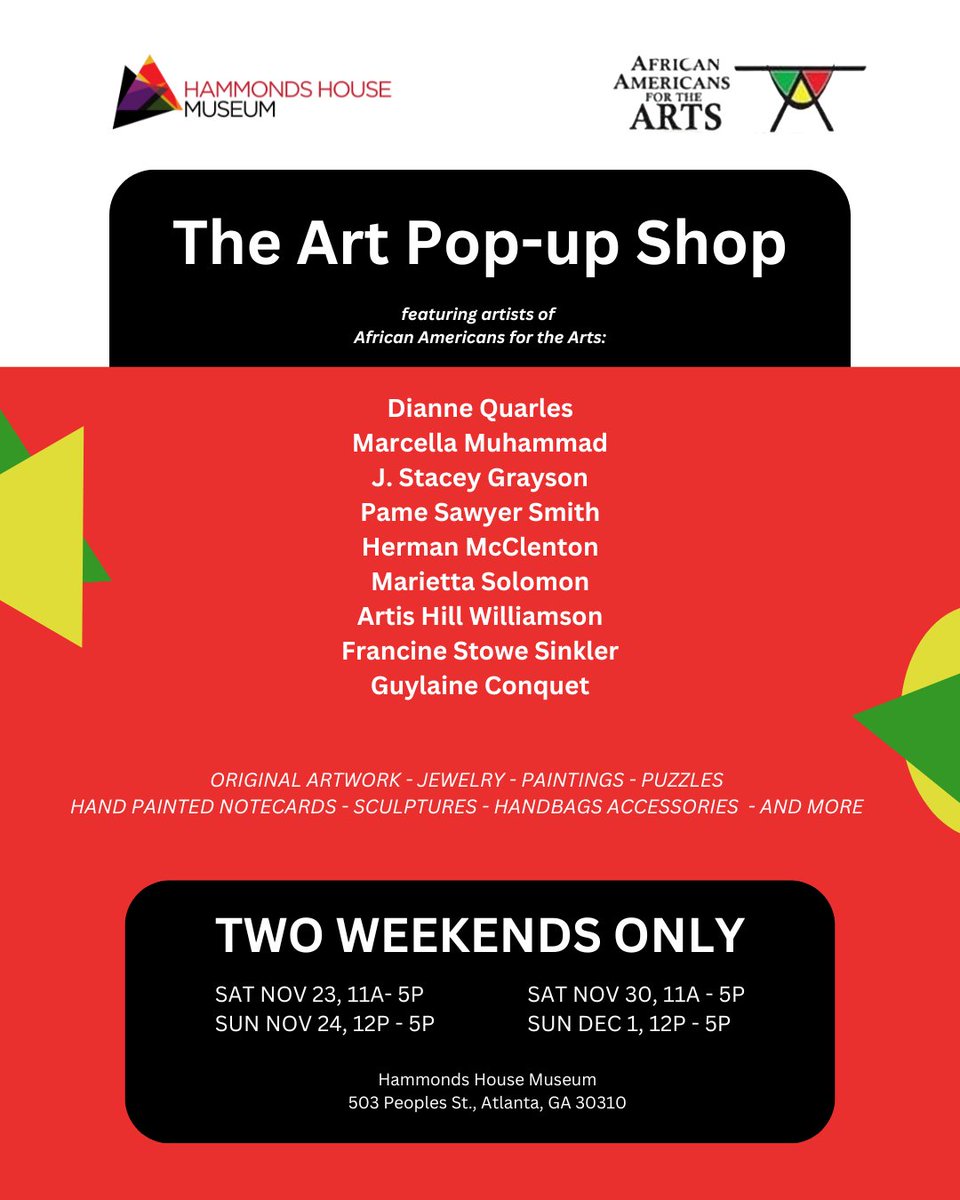 🎨✨ The 2024 Pop-up Art Shop kicks off THIS WEEKEND! 

Be among the first to discover incredible treasures before they’re gone—original artwork, jewelry, paintings, puzzles, hand-painted notecards, sculptures, accessories, and so much more!

🖼️ Marcella Hayes Muhammad.