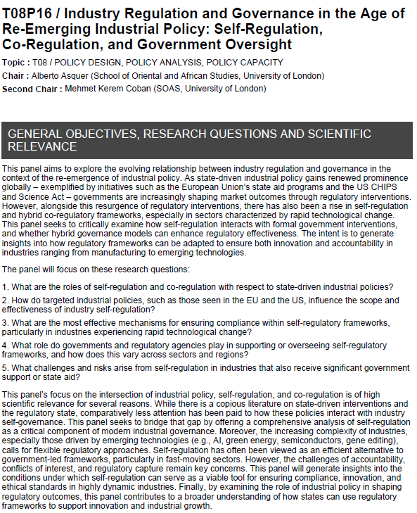 📢Call for Papers❗️

<a href="/albertoasquer/">Alberto Asquer</a> &amp; I are looking forward to a stimulating line-up of great papers for our panel on industry regulation in the age of industrial policy at <a href="/_IPPA_/">IPPA</a>'s #ICPP7 in Chiang Mai next July 👇

ippapublicpolicy.org/conference/icp…