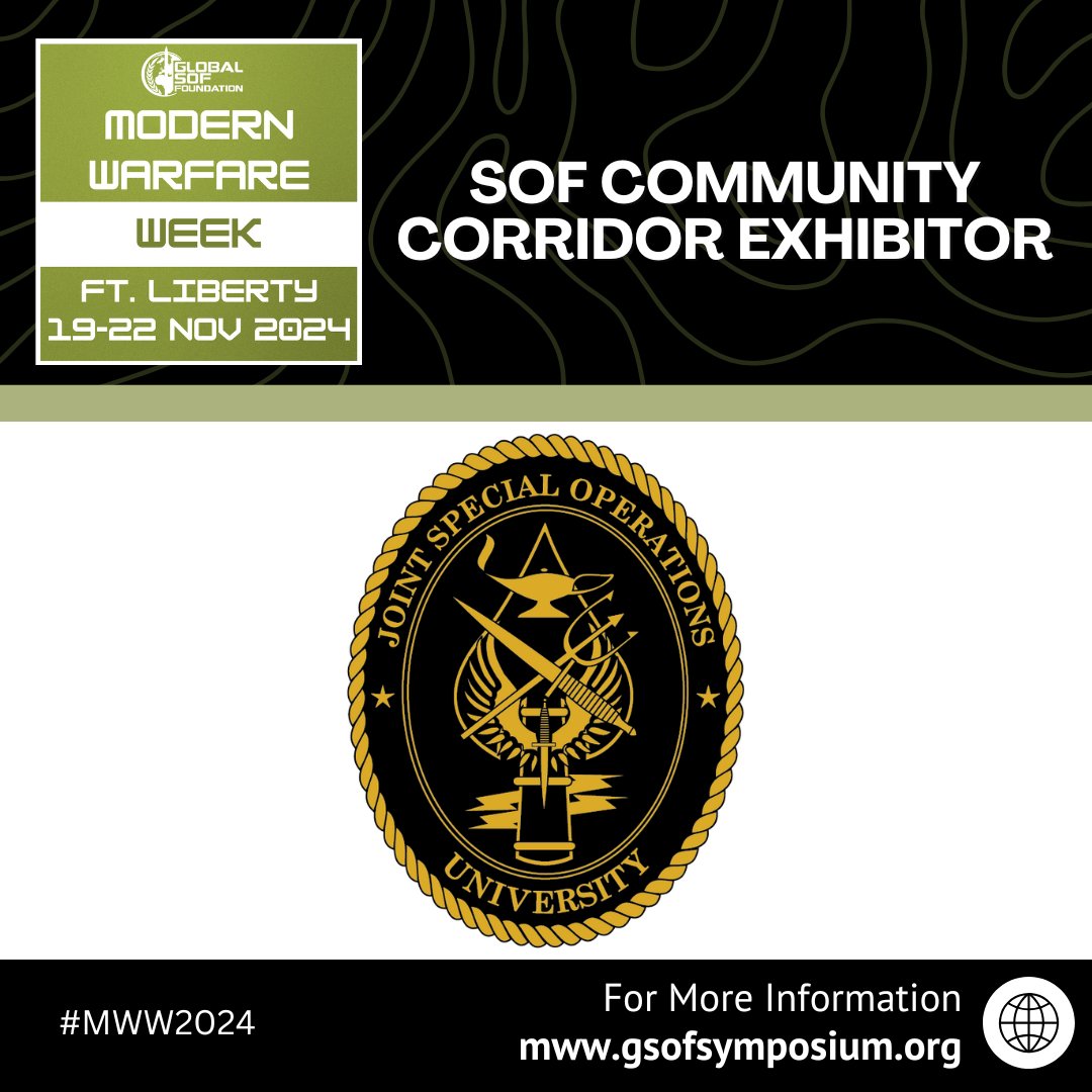 THINKJSOU's tweet photo. #MWW24 has kicked off! Stop by Booth 3, right behind registration, and see what #JSOU is all about and what we have to offer! #gsof @GlobalSOF https://t.co/V5FJql19Tu