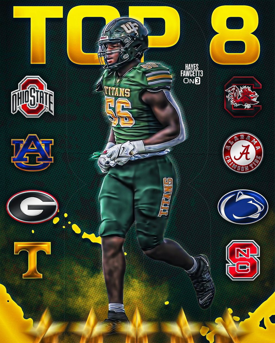 Hayesfawcett3's tweet photo. NEWS: Elite 2026 IOL PJ Dean is down to 8️⃣ Schools, he tells me for @on3recruits

The 6’4 270 IOL from Clemmons, NC is ranked as a Top 10 Recruit (No. 1 IOL) per On3

Where Should He Go?👇🏽

https://t.co/5ygBmiNtNh https://t.co/TNPMdblaW4