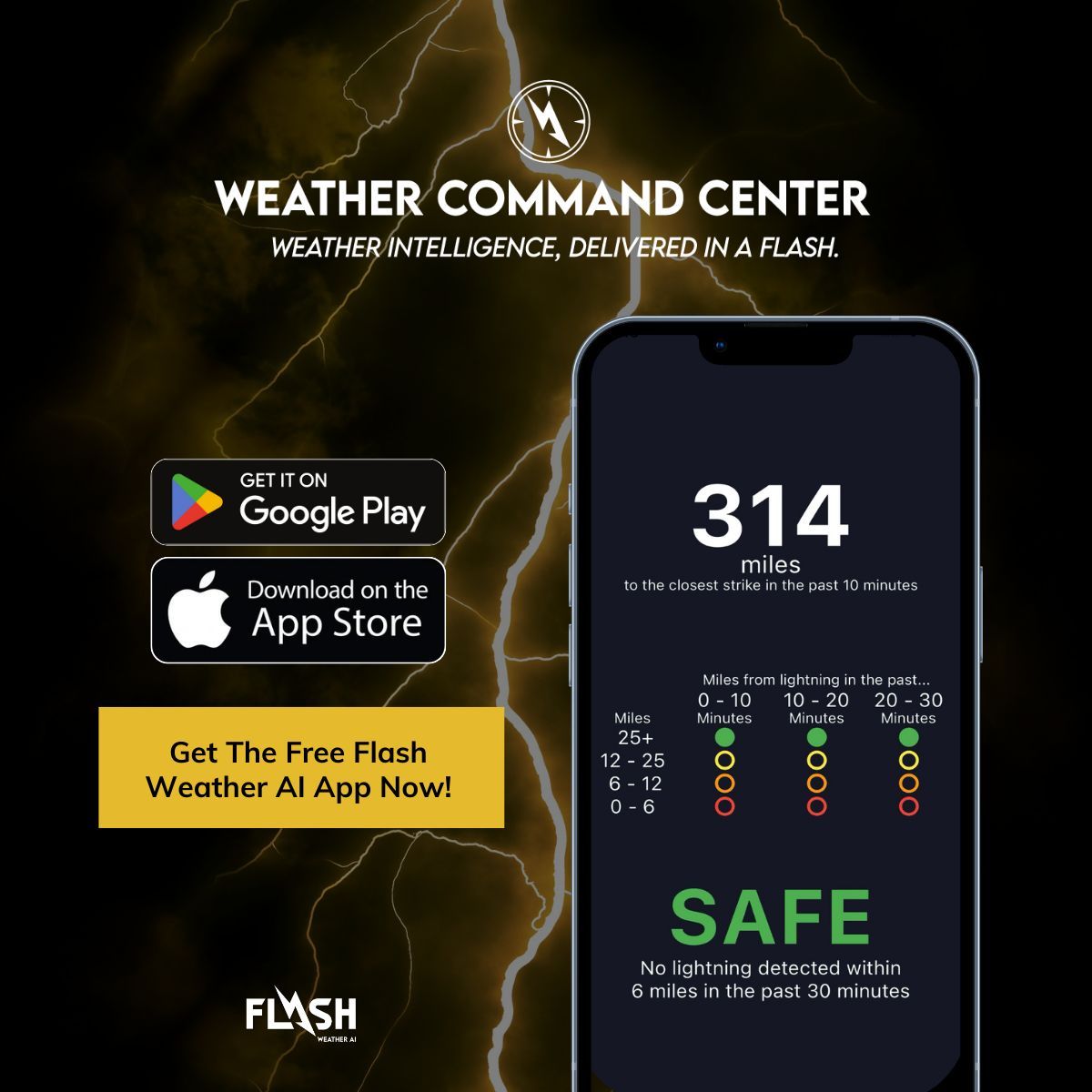FLASHWeatherAI's tweet image. Stay in the know wherever you go! Flash Weather AI App offers up-to-the-minute lightning alerts and severe weather warnings for ultimate protection. 

Download on Google Play and the App Store today!

#LightningDetection  #WeatherTech