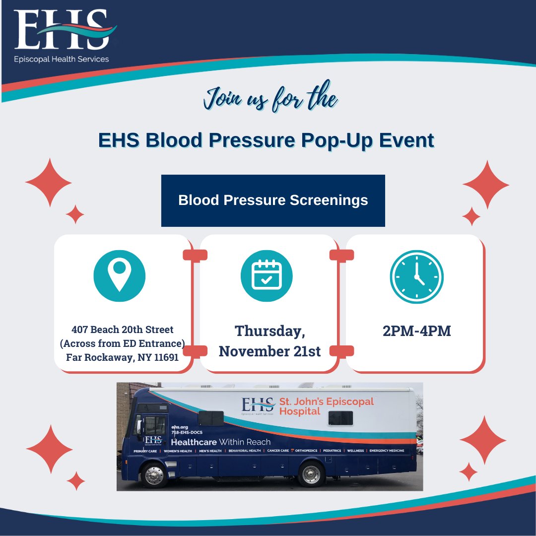 EpisHealthScvs's tweet image. Join the #EHS #PopulationHealth Team tomorrow for an EHS Blood Pressure Pop-Up Event for FREE Blood Pressure Screenings. The event will be at 407 Beach 20th Street (Across from the Emergency Department Entrance) from 2PM-4PM. We hope to see you there! #CommunityCommitted