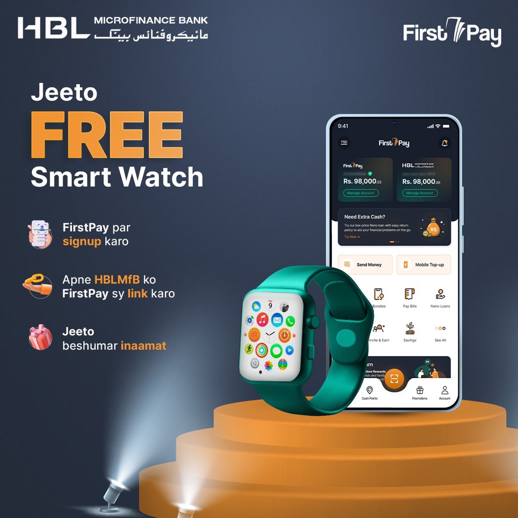 HBLMfBDigital's tweet image. Get a chance to win a sleek smartwatch!
Link your HBLMfB account and sign up with First Pay for a chance to win this amazing prize!

Download Now:
onelink.to/hblmfbfp

#HBLMfB #FirstPay #OneApp #DigitalWallet