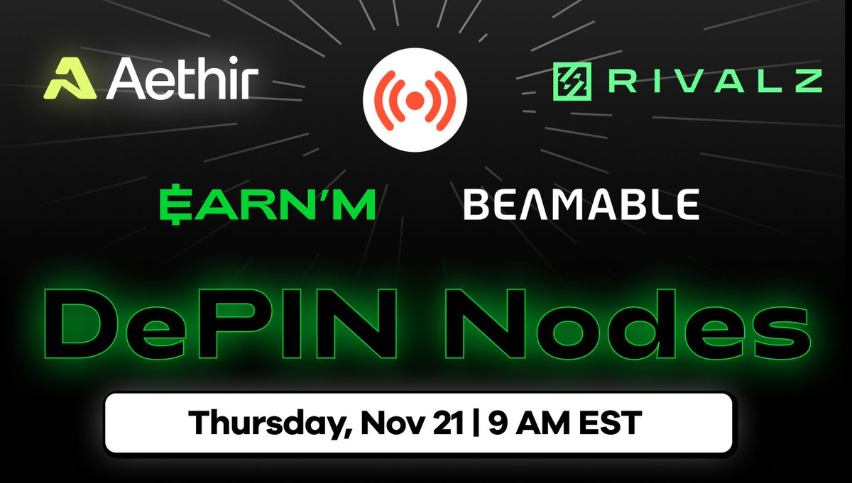 EARNMrewards's tweet image. Are DePin Node Sales still a good opportunity in this market? And how do they play a key role in these networks?  

📆 Tomorrow at 9 AM EST - join @EARNMrewards in conversation with @_theshash @AethirCloud @Rivalz_AI @Beamable  to chat all things DePin and node sales!  

We'll…
