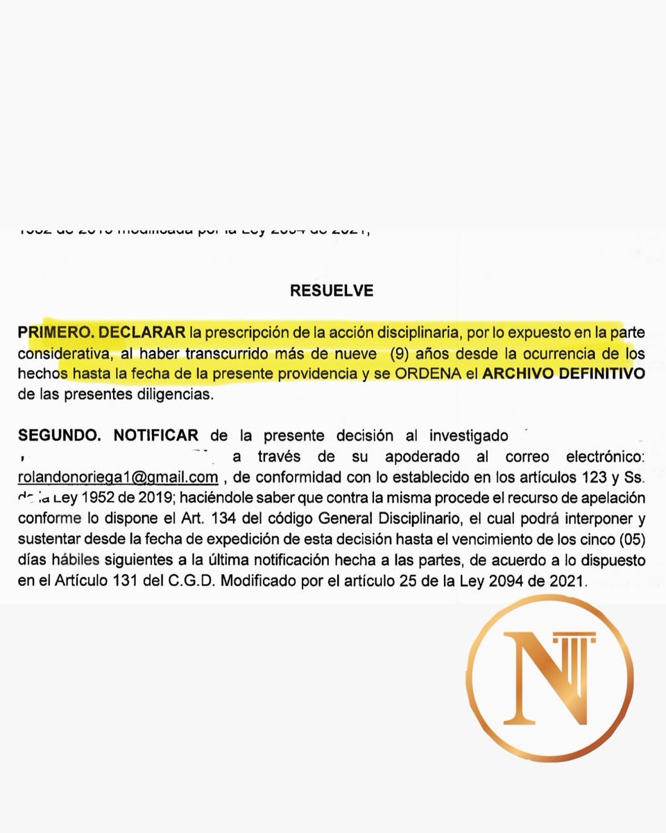 NORIEGAASOCIAD1's tweet photo. ‼️UN NUEVO LOGRO para NORIEGA &amp; ABOGADOS ASOCIADOS S.A.S. 

Logramos demostrar a la Autoridad Disciplinaria la equivocación jurídica y falta de argumentos al iniciar un proceso disciplinario en el año 2024 contra nuestro Cliente por unos hechos sucedidos en el año 2015. https://t.co/iX7aj0HKda