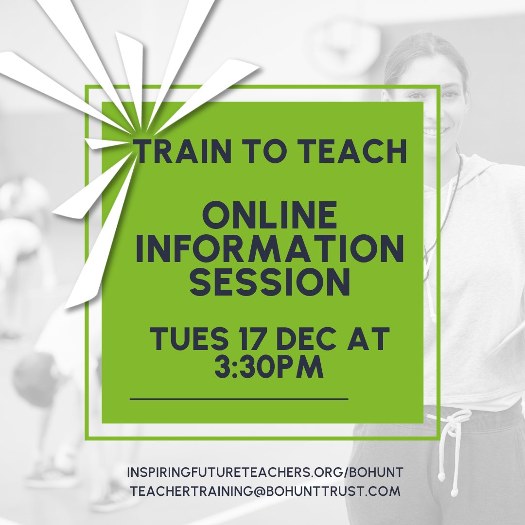 Ready to inspire the next generation and shape young minds? 
Applications are  being accepted to train to teach with Bohunt Education Trust. For more information join our next online information session on 17 December at 3.30pm, to register visit inspiringfutureteachers.org/calendar/?cali…