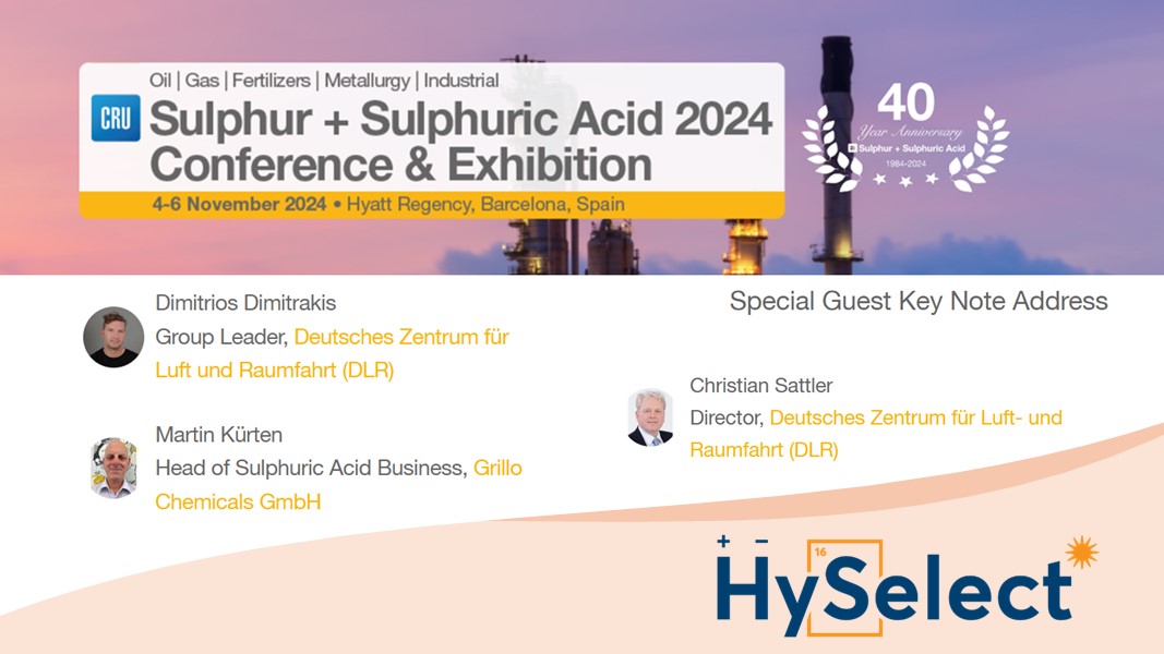 HySelect (@hyselect) on Twitter photo Congratulations to our project partners <a href="/DLR_en/">DLR - English</a> and Grillo Werke AG for their insightful presentation and #keynote speech on "Supporting #Decarbonisation with New Approaches in the #SulphuricAcid #Industry" at #CRUSulphur 2024! Congratulations to our project partners <a href="/DLR_en/">DLR - English</a> and Grillo Werke AG for their insightful presentation and #keynote speech on "Supporting #Decarbonisation with New Approaches in the #SulphuricAcid #Industry" at #CRUSulphur 2024!