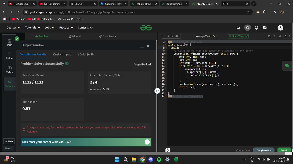 raunakcode's tweet image. Day 5/160   
Completed todays problem.     
#gfg160 #geekstreak2024