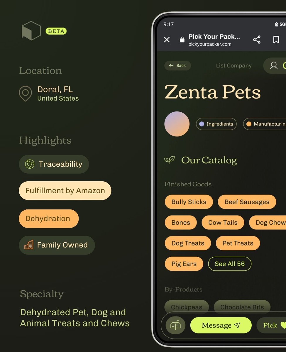 FoodForestAi's tweet photo. Meet @PetsZenta 🐾🌿

📍 Doral, FL
🔑 Capabilities: Dehydration, Extrusion, Co-Packing, Private Label, Amazon Fulfillment
📜 FDA Certified
🍖 Products: Dog Chews, Treats, Bully Sticks, Dehydrated Snacks &amp; More https://t.co/I5nDYNpjuz