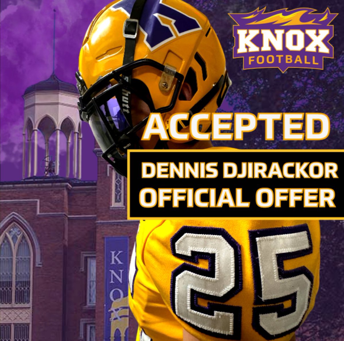 Dennis Djirackor (@dennisdj_9) on Twitter photo Blessed to receive my first offer from <a href="/FB_KnoxCollege/">Knox College Football</a> ! Thanks to coach <a href="/CoachHopkins_/">Theo Hopkins.</a>
#AGTG Blessed to receive my first offer from <a href="/FB_KnoxCollege/">Knox College Football</a> ! Thanks to coach <a href="/CoachHopkins_/">Theo Hopkins.</a>
#AGTG