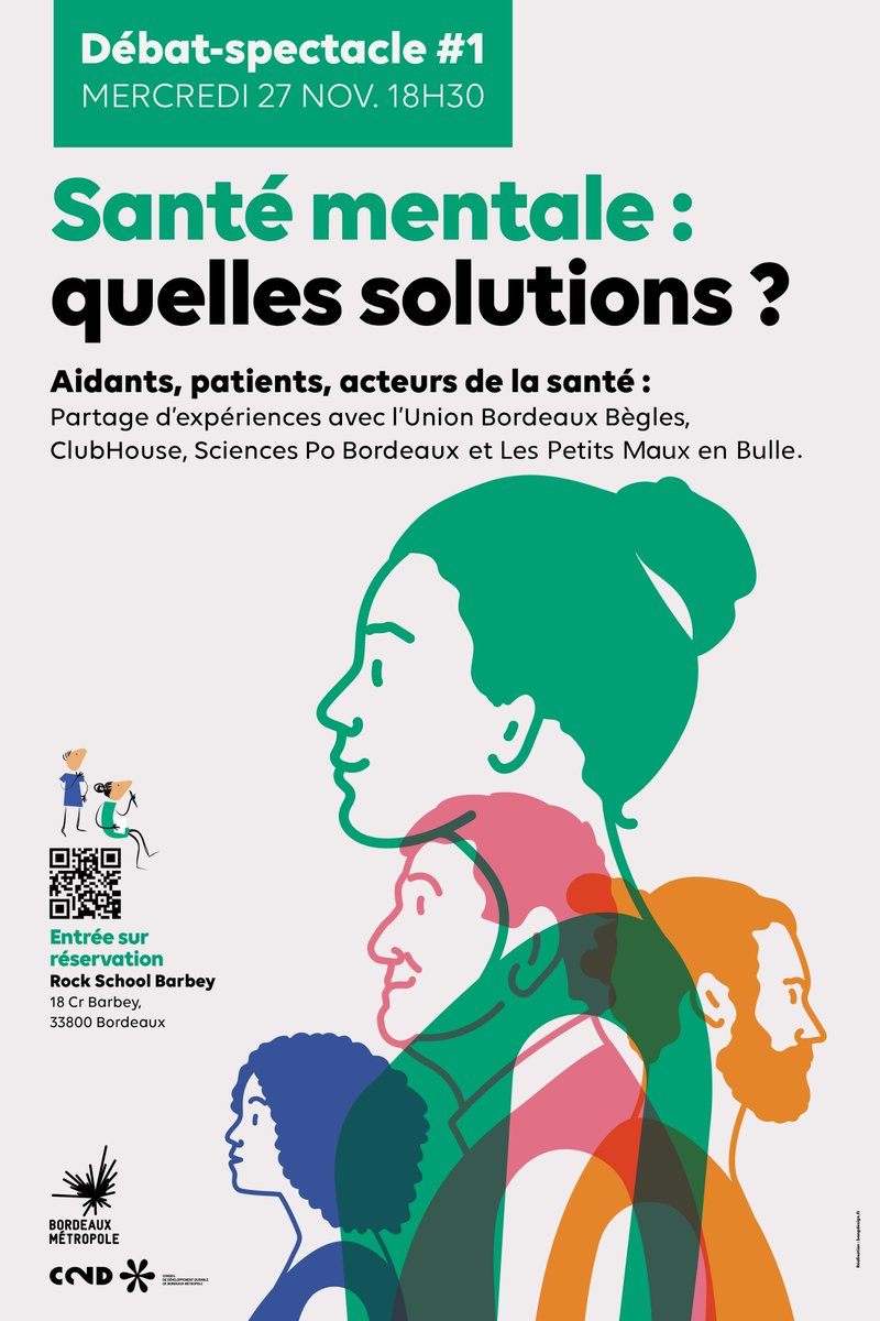 C2D (@c2d_bxmetro) on Twitter photo Le débat-spectacle sur la santé mentale, c'est dans 1 semaine !
Une conférence en présence d'acteurs du territoire, suivi d'un spectacle.
L'entrée est gratuite, sur inscription : shorturl.at/18Z94
Mercredi 27 novembre de 18h30 à 21h à la <a href="/RS_Barbey/">Rock School Barbey</a> Le débat-spectacle sur la santé mentale, c'est dans 1 semaine !
Une conférence en présence d'acteurs du territoire, suivi d'un spectacle.
L'entrée est gratuite, sur inscription : shorturl.at/18Z94
Mercredi 27 novembre de 18h30 à 21h à la <a href="/RS_Barbey/">Rock School Barbey</a>