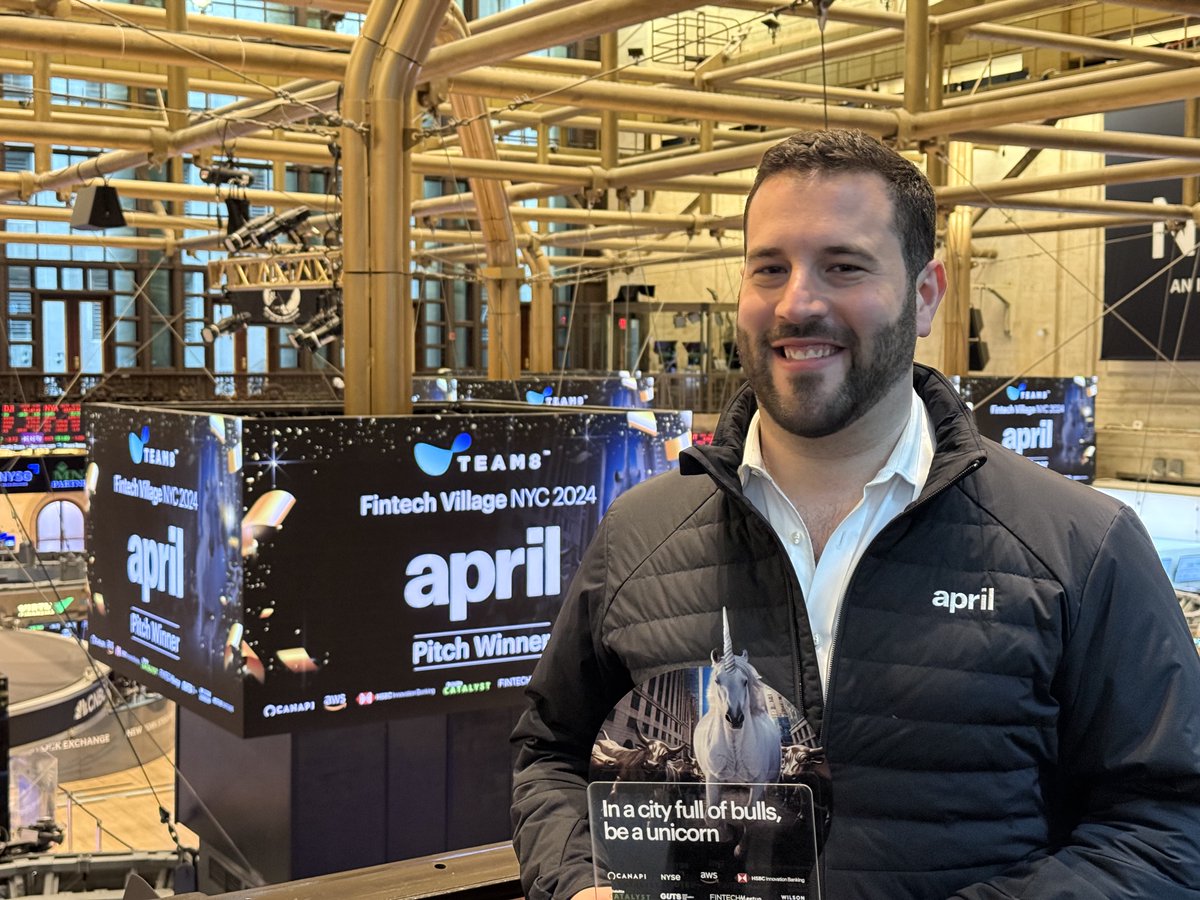 april won the Pitch Challenge at <a href="/team8group/">Team8</a> 's Fintech Village today. We love seeing the april logo on the <a href="/NYSE/">NYSE 🏛</a> floor. As they say, it takes a village. #TaxTwitter  #fintechnews