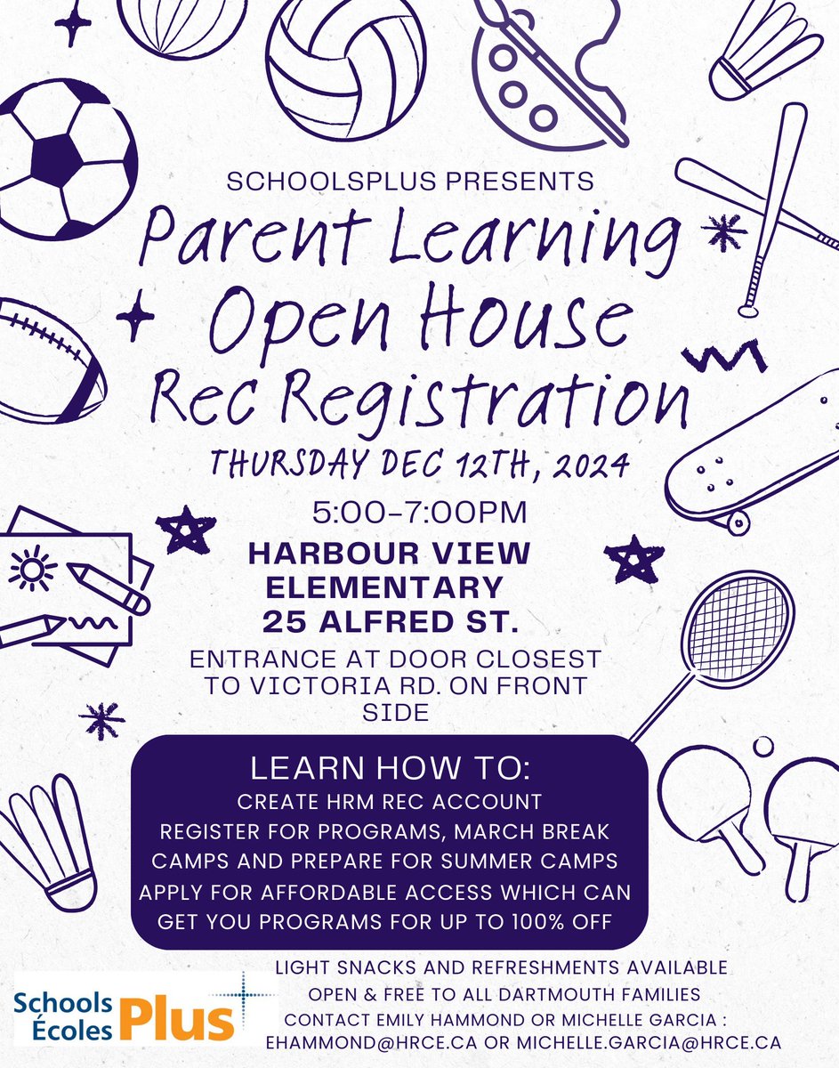 Ms.Michelle-Dartmouth NS (@msmichelleg1) on Twitter photo Families are welcome to attend @HRCESchoolsPlus Open House on <a href="/hfxrec/">Halifax Parks & Recreation</a> programs, March Break/ Summer camps, and their Affordable Access Program on Dec 12 from 5-7pm @HarbourViewElem <a href="/MissEmily_SPCOW/">Emily Hammond</a> <a href="/HRCE_NS/">Halifax Regional Centre for Education</a> @HRCEHealthPromo <a href="/JohnMacNeil42/">John MacNeil School</a> <a href="/BIHI_School/">Bicentennial School</a> <a href="/john_high/">John Martin Junior High</a> @ShannonPrk_HRCE Families are welcome to attend @HRCESchoolsPlus Open House on <a href="/hfxrec/">Halifax Parks & Recreation</a> programs, March Break/ Summer camps, and their Affordable Access Program on Dec 12 from 5-7pm @HarbourViewElem <a href="/MissEmily_SPCOW/">Emily Hammond</a> <a href="/HRCE_NS/">Halifax Regional Centre for Education</a> @HRCEHealthPromo <a href="/JohnMacNeil42/">John MacNeil School</a> <a href="/BIHI_School/">Bicentennial School</a> <a href="/john_high/">John Martin Junior High</a> @ShannonPrk_HRCE