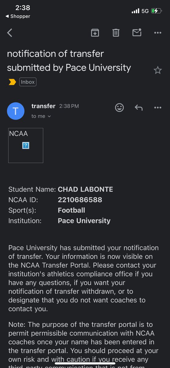 CJLaBonte2's tweet photo. Thank You Pace! I have decided to Enter the Transfer Portal with 2 Years of Eligibility Remaining. https://t.co/XwcgYYW6Xe
