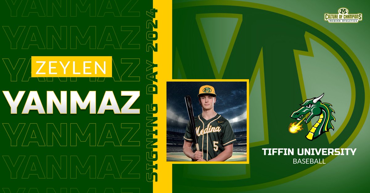Medina Athletics (@medinaathletics) on Twitter photo Our next Signing Day signee is Zeylen Yanmaz from our baseball team who will be attending Tiffin University! Congratulations to Zeylen and his family! #CultureofChampions <a href="/gotiffindragons/">Tiffin University Athletics</a> <a href="/TUDragonsBB/">TU Dragons Baseball</a> <a href="/MCScomm1/">MCS Communications</a> <a href="/MedinaBoosters/">MedinaBoosters</a> <a href="/MHSBaseballBees/">Medina Bees Baseball</a> Our next Signing Day signee is Zeylen Yanmaz from our baseball team who will be attending Tiffin University! Congratulations to Zeylen and his family! #CultureofChampions <a href="/gotiffindragons/">Tiffin University Athletics</a> <a href="/TUDragonsBB/">TU Dragons Baseball</a> <a href="/MCScomm1/">MCS Communications</a> <a href="/MedinaBoosters/">MedinaBoosters</a> <a href="/MHSBaseballBees/">Medina Bees Baseball</a>