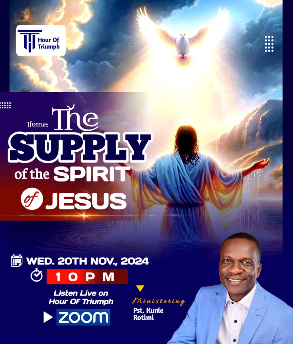Pastor Kunle Rotimi (PKR) (@pstkunlerotimi) on Twitter photo <a href="/PstKunleRotimi/">Pastor Kunle Rotimi (PKR)</a> is inviting you to a scheduled Zoom meeting.
Topic: HOUR OF TRIUMPH; THEME: THE SUPPLY OF THE SPIRIT OF JESUS
Date: Nov 20, 2024
Time: 10:00 PM West Central Africa
Join Zoom Meeting
us06web.zoom.us/j/81221512711?…
Meeting ID: 812 2151 2711
Passcode: 457955 <a href="/PstKunleRotimi/">Pastor Kunle Rotimi (PKR)</a> is inviting you to a scheduled Zoom meeting.
Topic: HOUR OF TRIUMPH; THEME: THE SUPPLY OF THE SPIRIT OF JESUS
Date: Nov 20, 2024
Time: 10:00 PM West Central Africa
Join Zoom Meeting
us06web.zoom.us/j/81221512711?…
Meeting ID: 812 2151 2711
Passcode: 457955