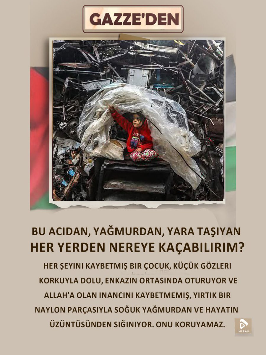 misak_tr's tweet image. 🔰:Bu acıdan, yağmurdan, yara taşıyan her yerden nereye kaçabilirim?

Her şeyini kaybetmiş bir çocuk, küçük gözleri korkuyla dolu, enkazın ortasında oturuyor ve Allah&apos;a olan inancını kaybetmemiş, 

#AKSA_TUFANI
#DevletNedir
#mnetur 
#Gaza  
#MISAK
