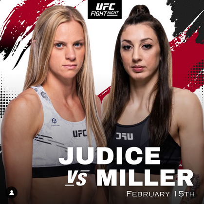 MMA__Matchmaker's tweet photo. Per her IG, 🇺🇸Carli Judice (3-2) will fight 🇺🇸Juliana Miller (3-3) on February 15th at #UFCApex102 

#UFC #MMA https://t.co/5HnSOkKpEg