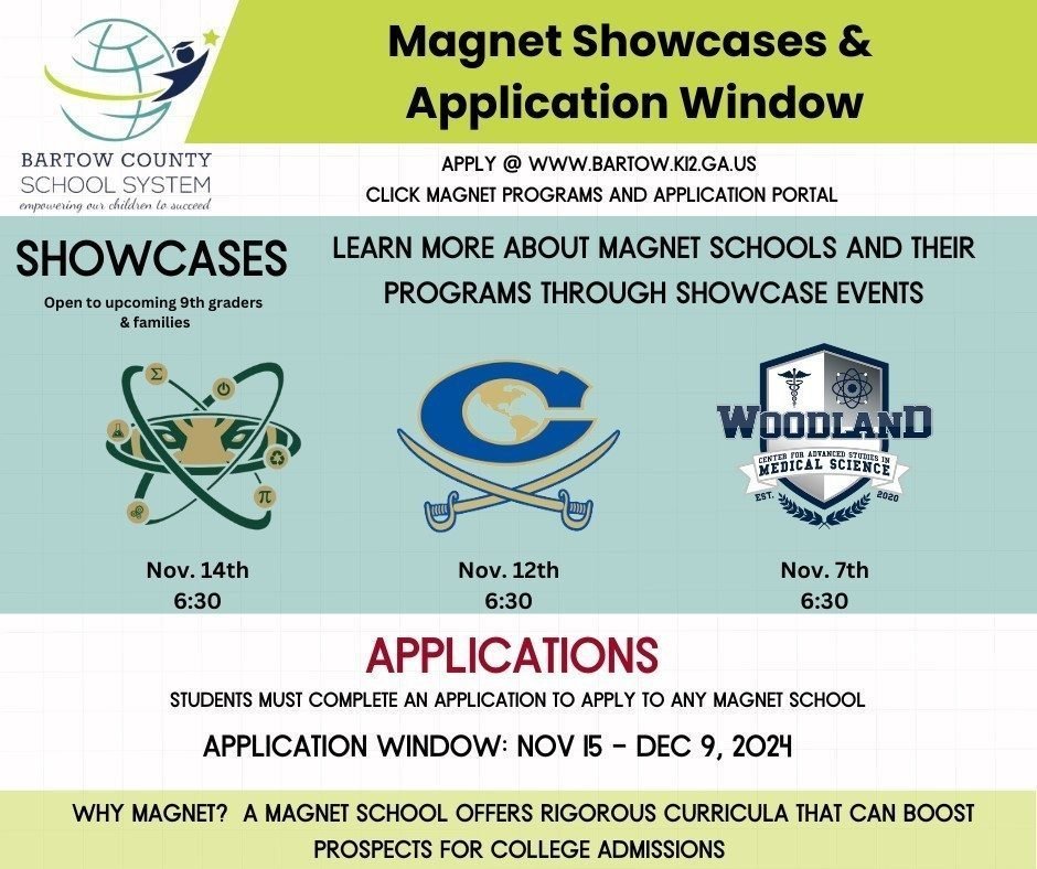 DON'T BE LATE: Magnet Program applications are pouring in from our eighth graders! However, the window closes Dec. 9th. Make sure you get them in; this is an exclusive opportunity you won't want to miss!