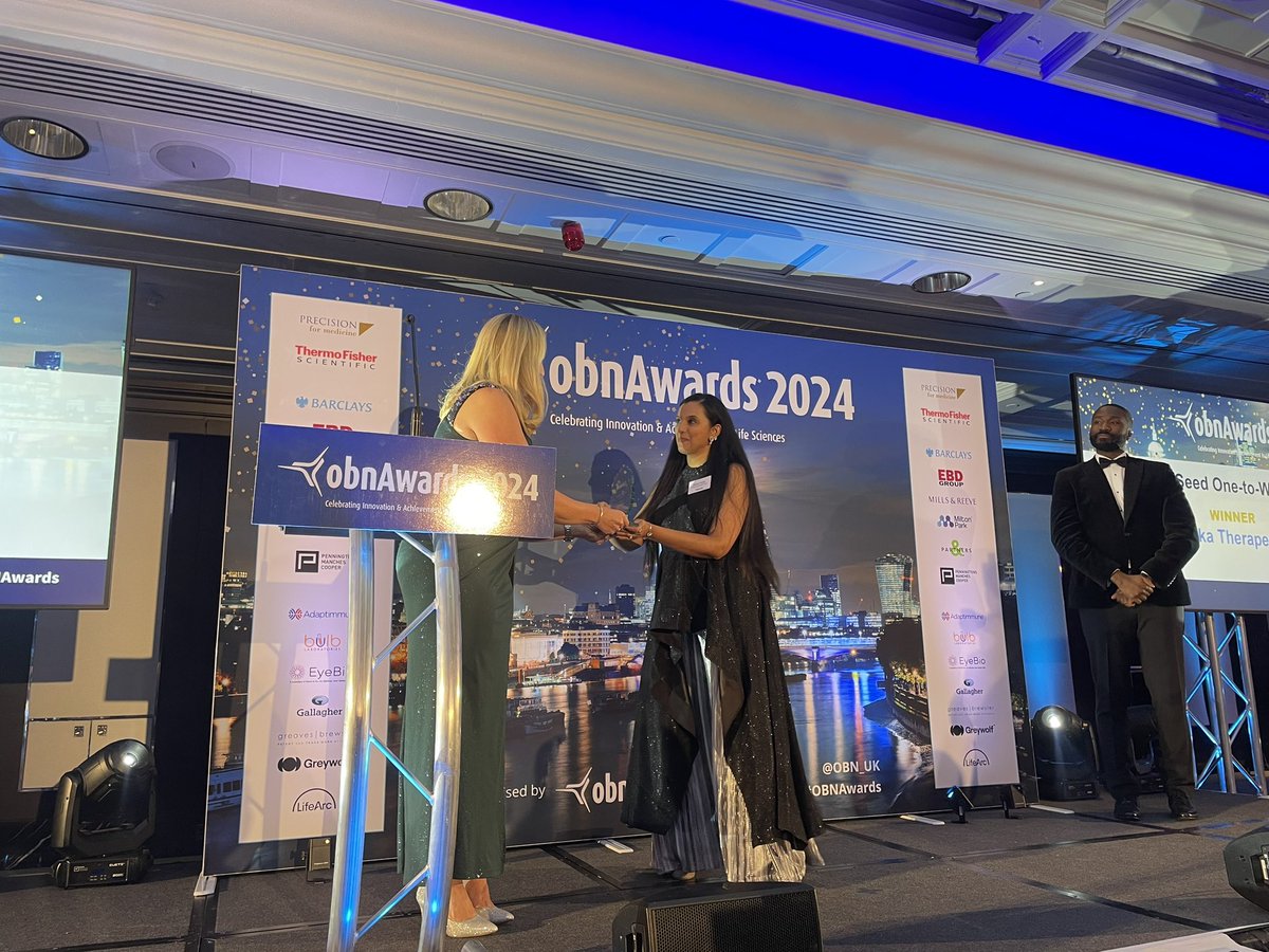 Congratulations to the WINNER Vitarka Therapeutics for the BioSeed ‘One-to-Watch’, kindly sponsored by Partners&amp;. #OBNAwards