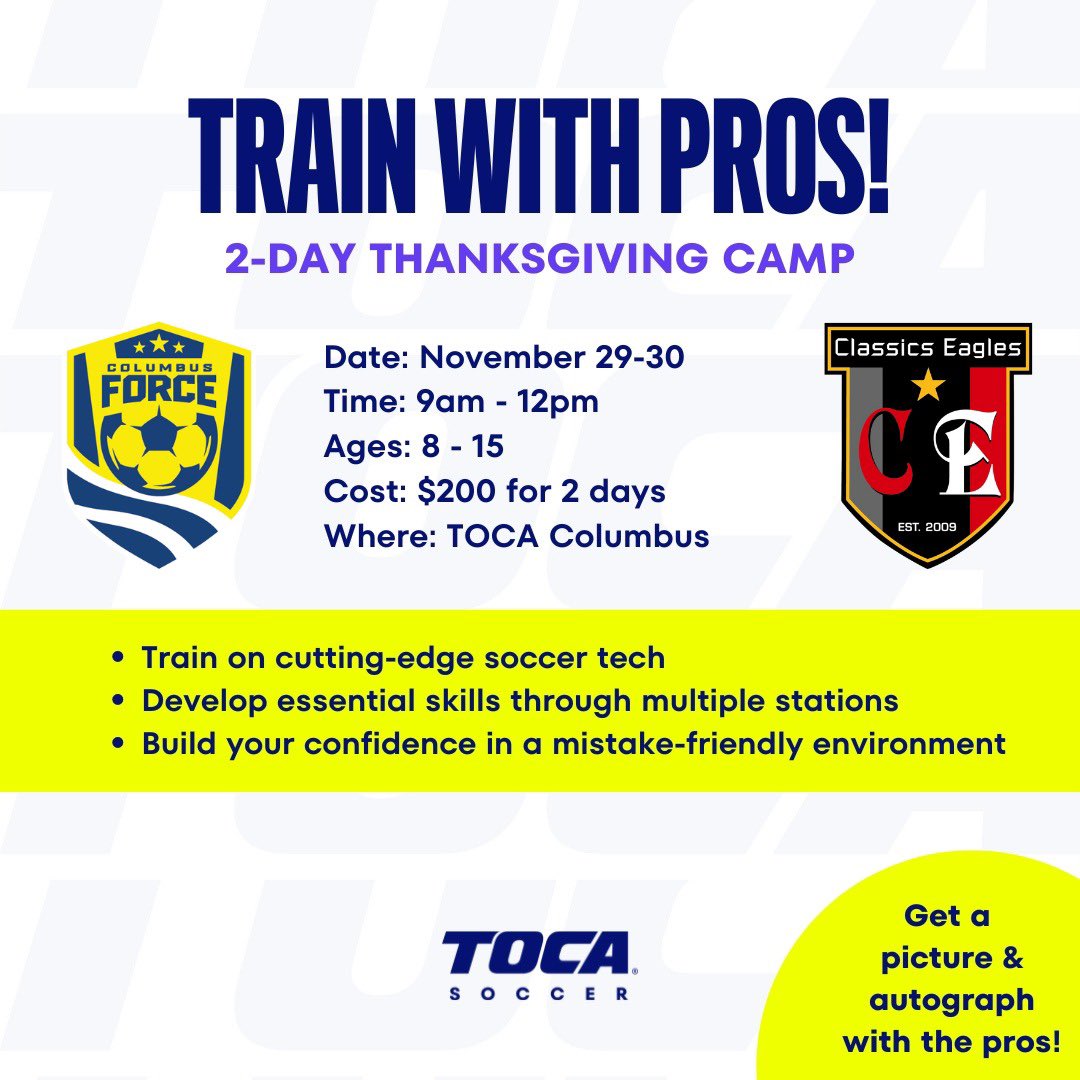 ColumbusForceSC's tweet image. Give your player an unforgettable experience! Join the this Thanksgiving Camp with legends Frankie Hejduk &amp;amp; Michael Parkhurst!

tinyurl.com/yudjjztw

#SoccerCamp #CFSC