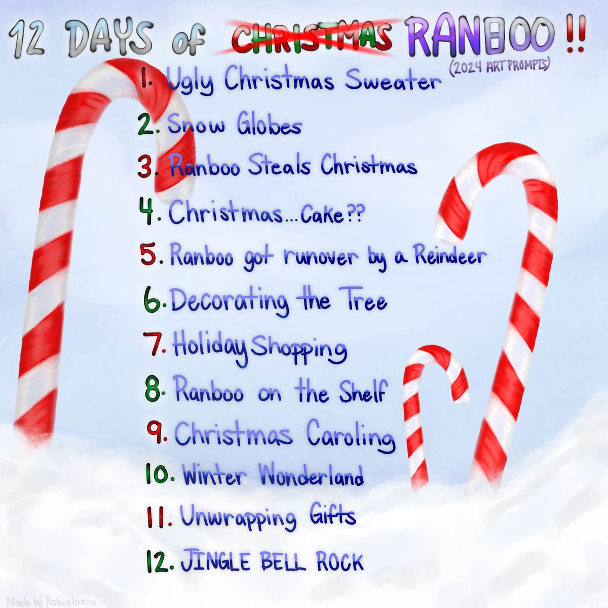 rubealuvsu's tweet image. HELLO #bootwt !! The image below is a 12 Days of #Ranboo art prompts. 

They will start December 1st and end on December 12th! ALTERNATIVELY you can start the 14th and end on the 25th! HAVE FUN and tag me if you use the prompts! I’d like to see your stuff!

( #ranbooart )