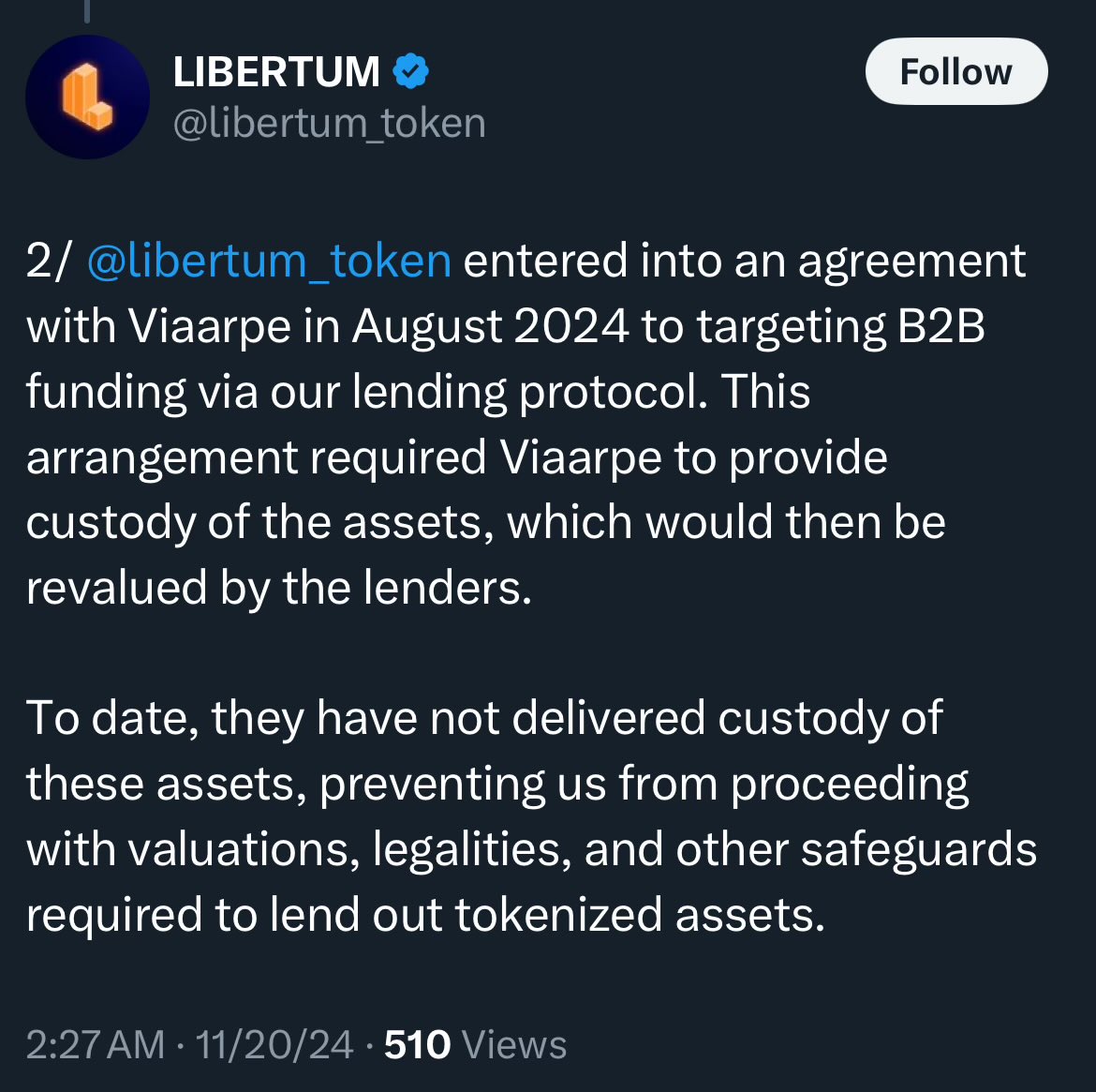 Reminder that issuing tokens for assets you don’t have in custody is super, super illegal and raises the questions about what these people intended to happen with the money once the loans were issued