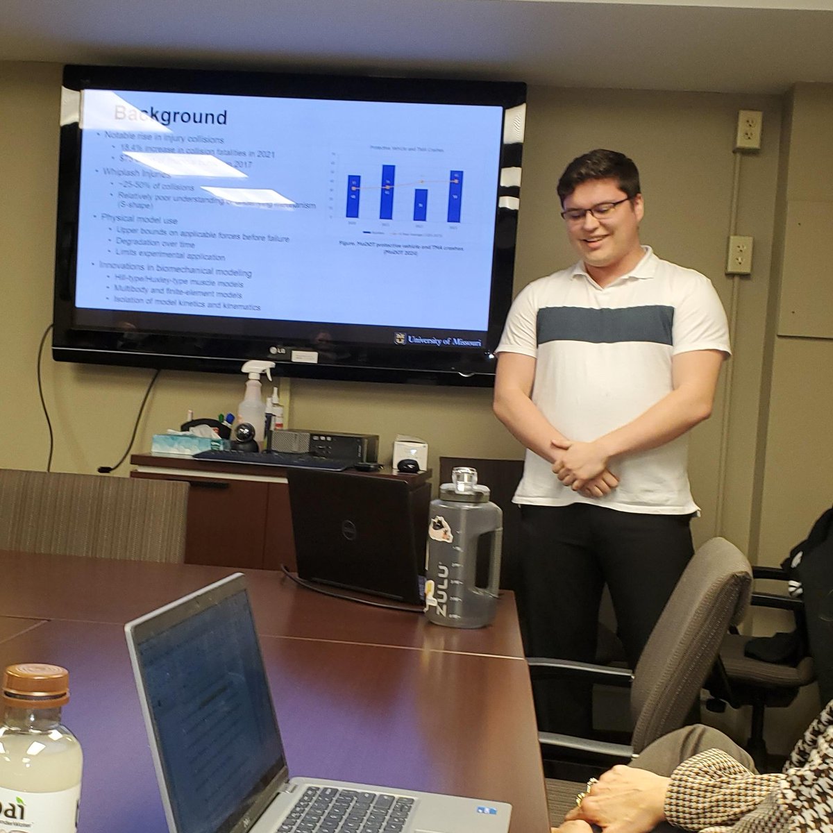 Congratulations!  Johnny Stokes successfully defended his thesis "The Process of Injury Reduction in Vehicle Collisions by Computational Musculoskeletal Modeling"  Nice work Johnny!