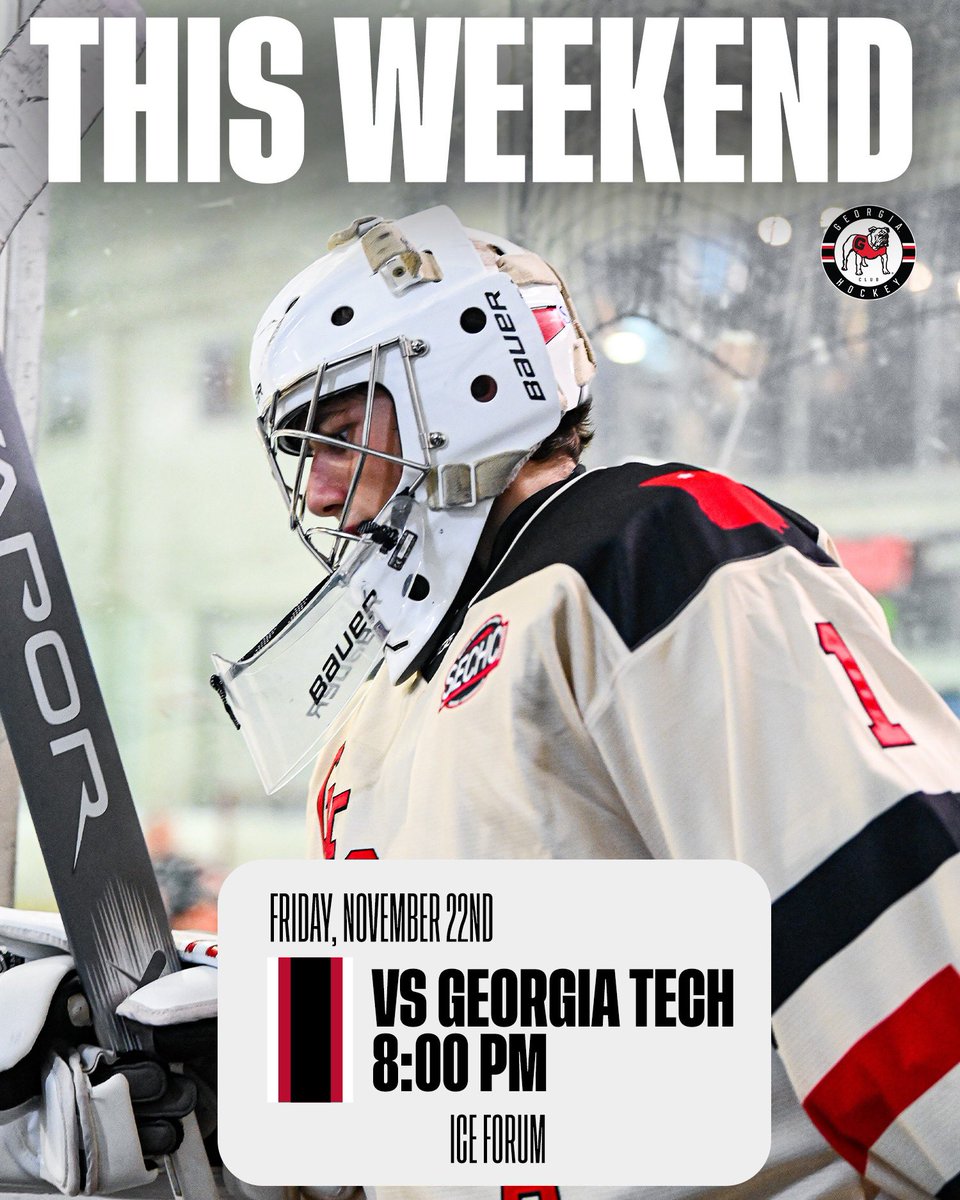 UGAHockey's tweet photo. Closing out the semester‼️

The Ice Dawgs will take the ice for a final time this semester Friday night against the Georgia Tech Yellow Jackets!

#ugahockey | #godawgs https://t.co/Zaq7lwQ3fM