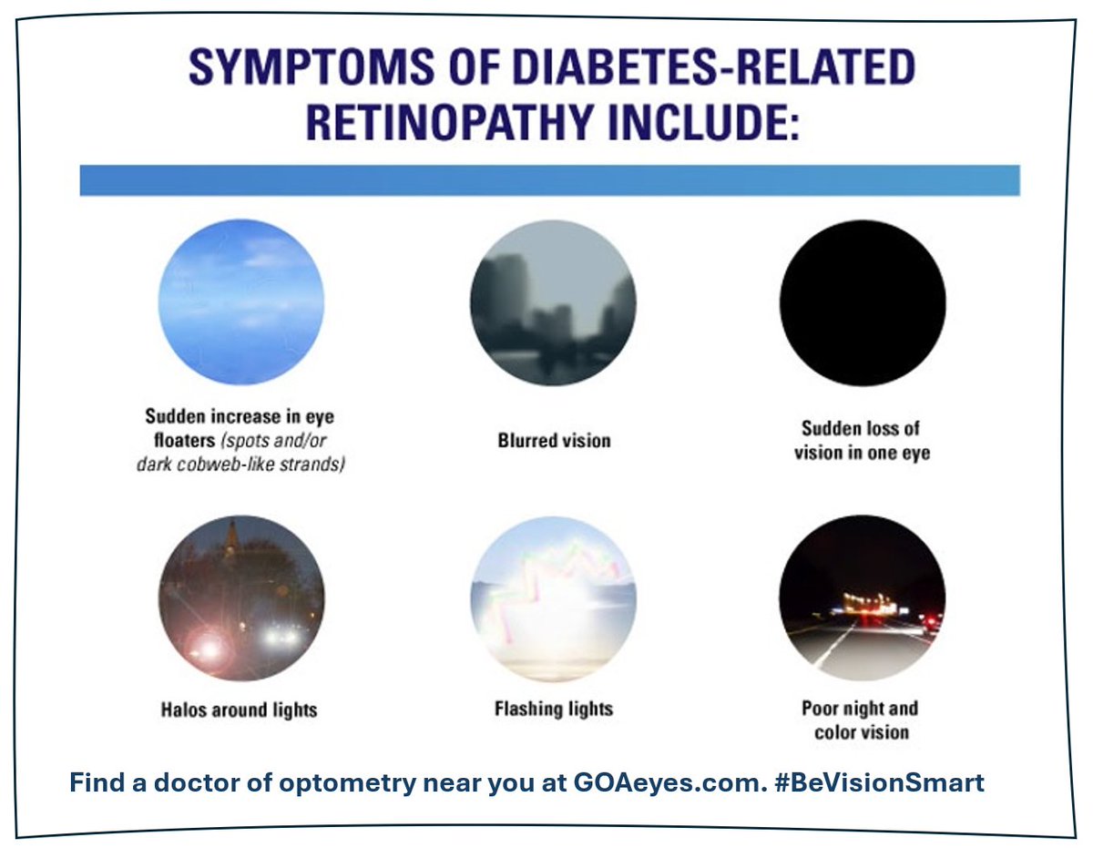 During #DiabetesAwarenessMonth we're sharing symptoms of what diabetic retinopathy may look like. If you wish to discuss your eye health with a local doctor of #optometry, visit GOAeyes.com to find an optometrist near you today. #BeVisionSmart