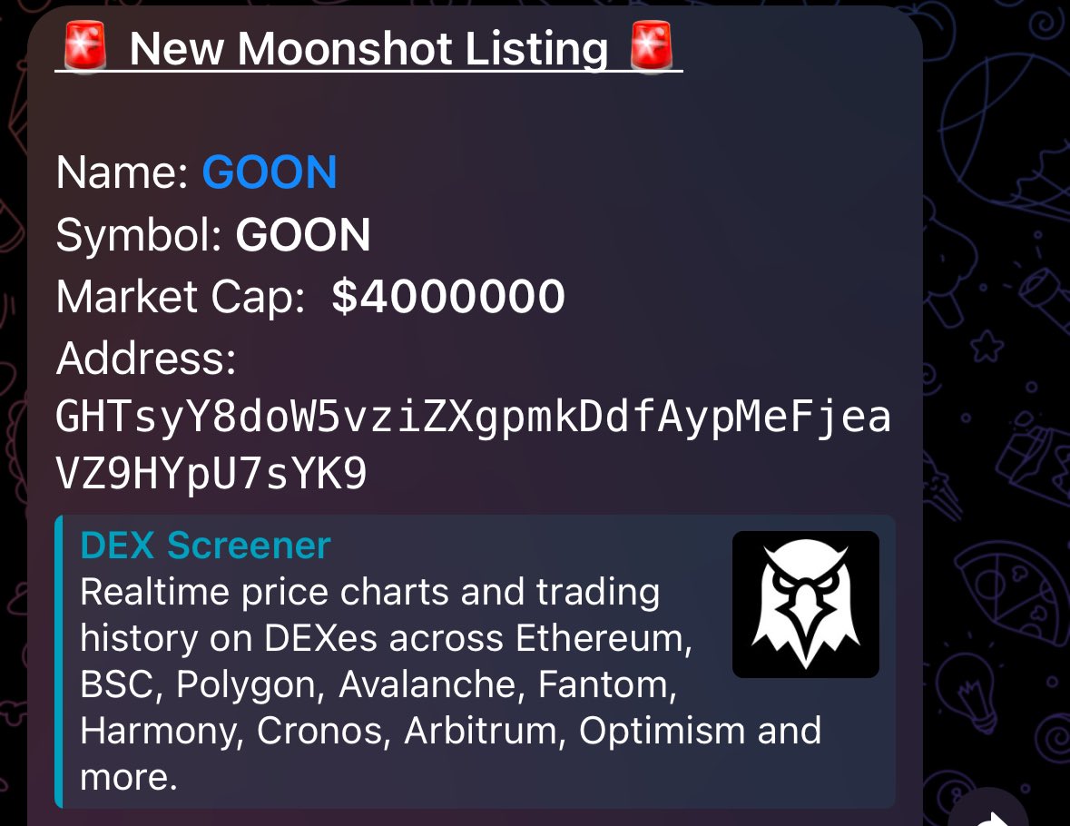 follow_horizon's tweet photo. @MoonshotListing @moonshot Caught $GOON on the listing with Moon Sniper. 65% profit in 5 mins. GGs everyone https://t.co/6jZFU9654N