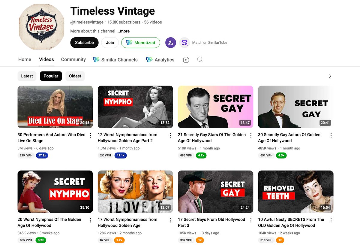 grundstromleo's tweet image. This faceless YouTube channel was started 95 days ago &amp;amp; it&apos;s PRINTING.

Breakdown:

* Old-school hollywood niche
* 6.02M views
* $42,140 generated (ass. $7 RPM)

Steal their formula:

* Cheap voice actor from Fiverr
* ChatGPT to research scandals (video ideas)
* Hire an editor…