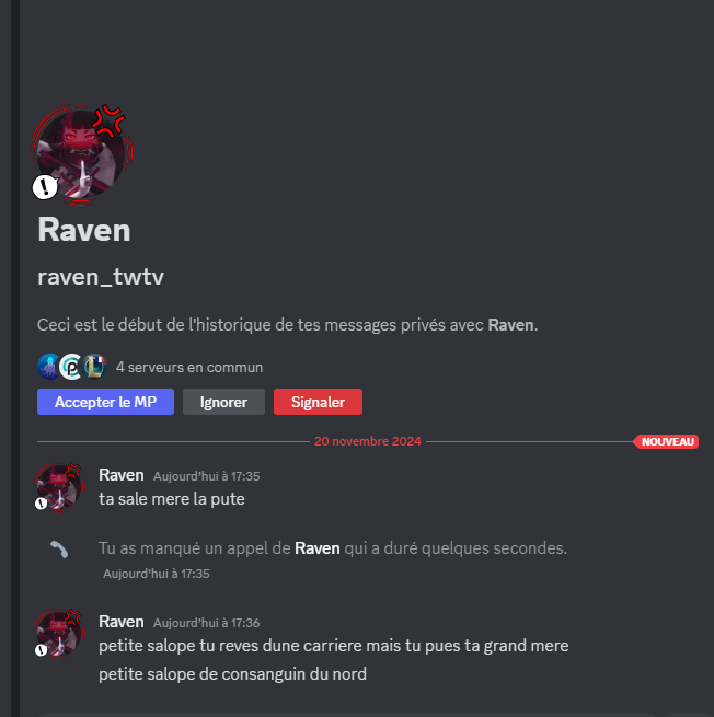 _Doumzy's tweet photo. @Raven_twtv T'es bizarre mec
Première fois que j'affiche un détraqué sur la place publique mais la c'est trop le reuf m'add fin de game pour m'insulter + cherche mon discord pour m'insulter nan go le cancel asap je vous souhaite de jamais avoir à côtoyer cette merde https://t.co/eoJcHE58PT