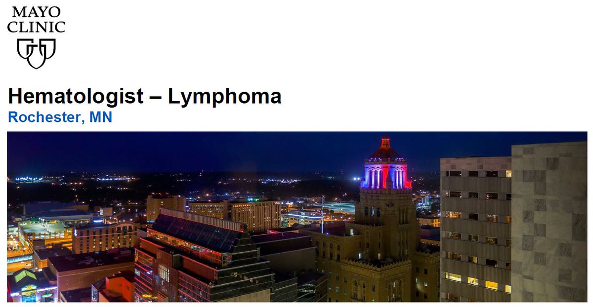 Yucai Wang, MD, PhD (@yucaiwangmd) on Twitter photo We are seeking a lymphoma investigator to join our Lymphoid Malignancies Disease Group at <a href="/MayoClinic/">Mayo Clinic</a> in Rochester, MN. Join <a href="/GregNowakowski/">Greg</a>, Steve Ansell, <a href="/WitzigLab/">Witzig Laboratory</a> and may other talented individuals to advance lymphoma care and research. jobs.mayoclinic.org/job/rochester/… We are seeking a lymphoma investigator to join our Lymphoid Malignancies Disease Group at <a href="/MayoClinic/">Mayo Clinic</a> in Rochester, MN. Join <a href="/GregNowakowski/">Greg</a>, Steve Ansell, <a href="/WitzigLab/">Witzig Laboratory</a> and may other talented individuals to advance lymphoma care and research. jobs.mayoclinic.org/job/rochester/…