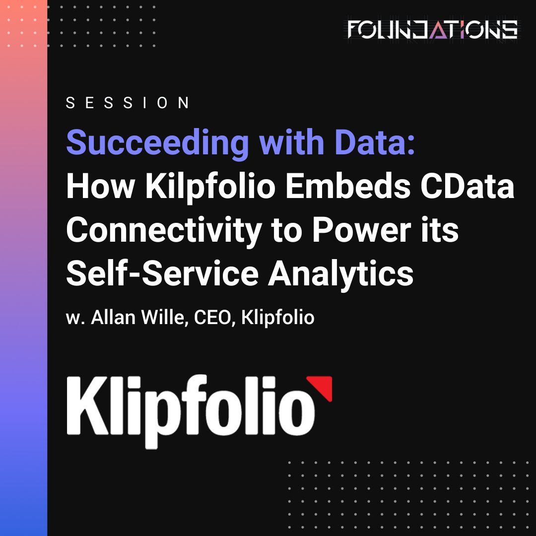 Klipfolio (@klipfolio) on Twitter photo Join <a href="/awille/">Allan Wille</a>, CEO at Klipfolio, on Day One of Foundations to discover how PowerMetrics, the modern metrics platform, leverages CDATA to enable self-serve analytics for faster, smarter decisions.
1:25PM EST. Register here: cdata.com/events/foundat… Join <a href="/awille/">Allan Wille</a>, CEO at Klipfolio, on Day One of Foundations to discover how PowerMetrics, the modern metrics platform, leverages CDATA to enable self-serve analytics for faster, smarter decisions.
1:25PM EST. Register here: cdata.com/events/foundat…