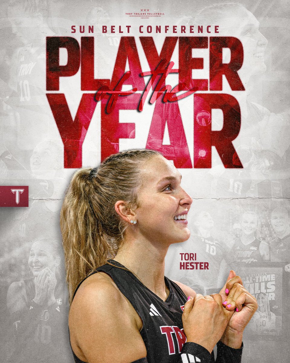 𝗧𝗵𝗲 𝗕𝗲𝘀𝘁 𝗶𝗻 𝗧𝗵𝗲 𝗕𝗲𝗹𝘁.

Tori Hester has been named the <a href="/SunBelt/">Sun Belt</a> Volleyball Player of the Year! 

#BuildTheEmpire | #OneTROY⚔️🏐