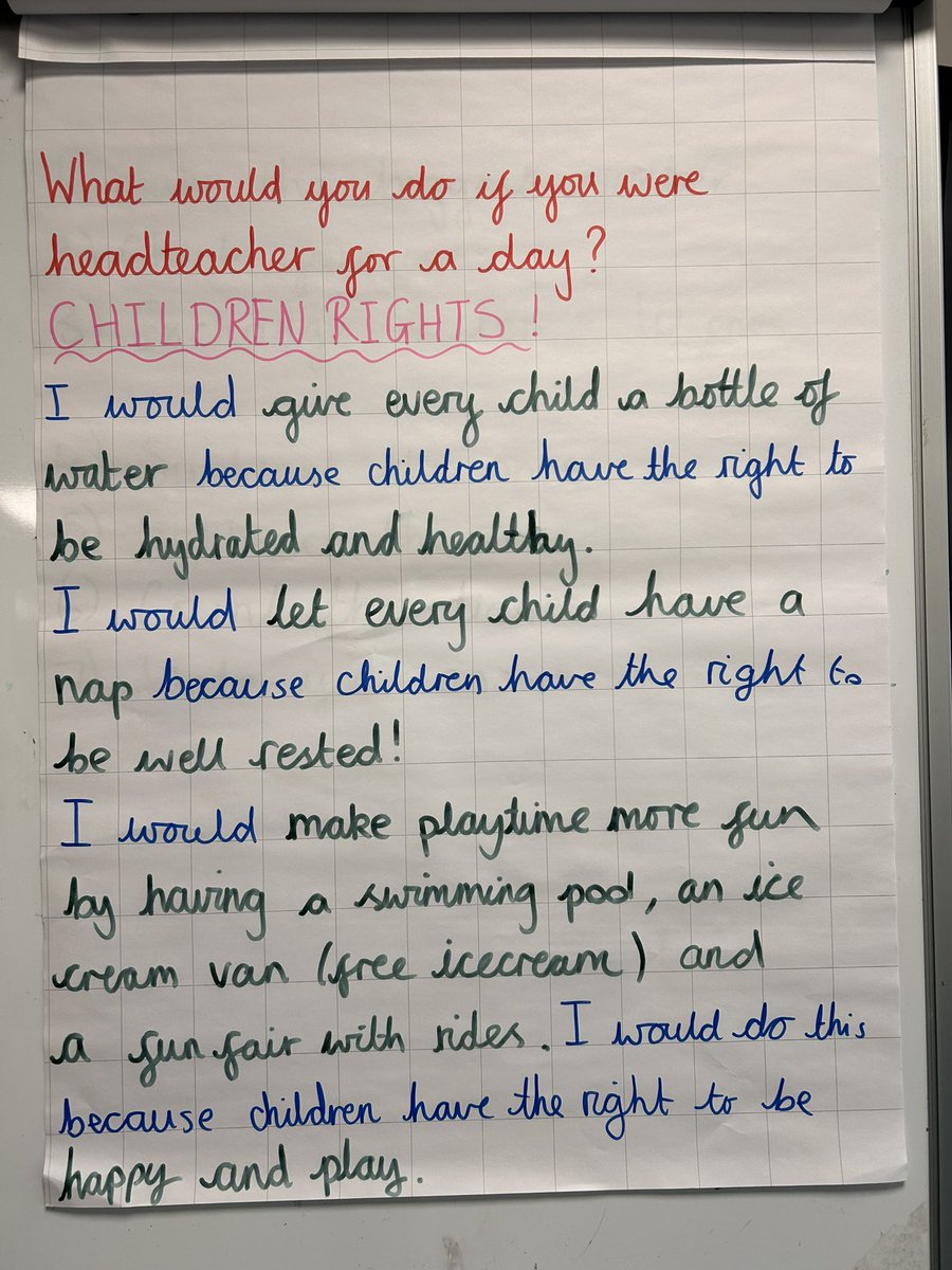 For 'World children's Day, we watched a video about how important  the rights of a child are. Every child is important and has needs. We all discussed what we would do if we were headteachers for a day and how we’d let all foxfield children have the rights met!