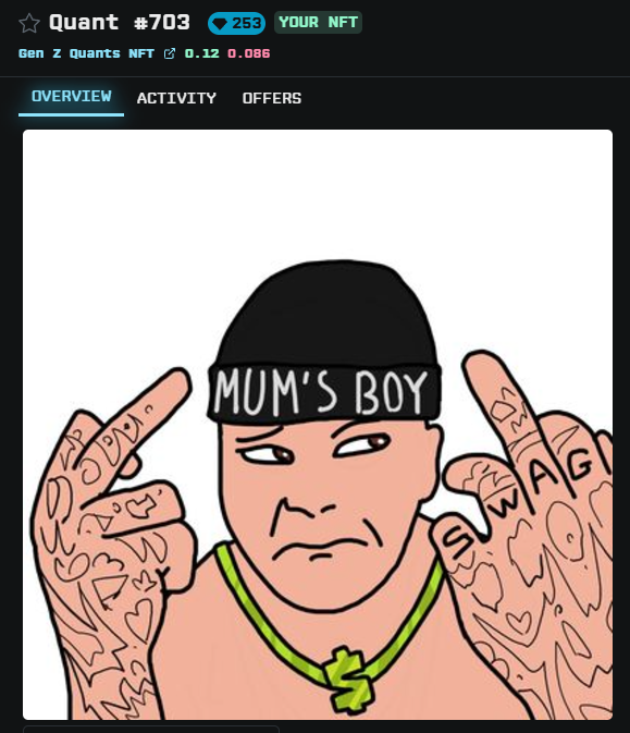 SolSpector92's tweet image. Just got myself a Quant NFT.