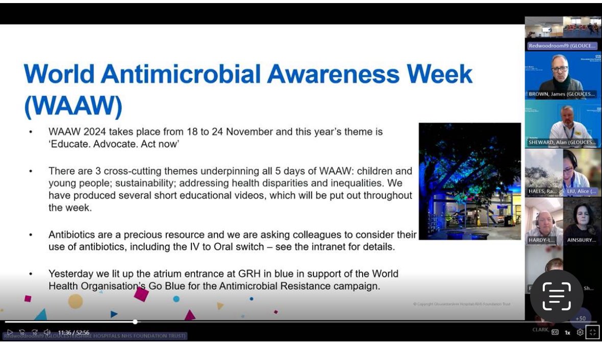 Huge thanks to Alice Li, one of amazing Antimicrobial Pharmacists, who gave an update on all things #WAAW24 to the <a href="/gloshospitals/">Gloucestershire Hospitals NHS Foundation Trust</a> trust staff forum. Big thanks to our CEO Kevin McNamara for the WAAW shout out on your global intro today! #WAAWIPS