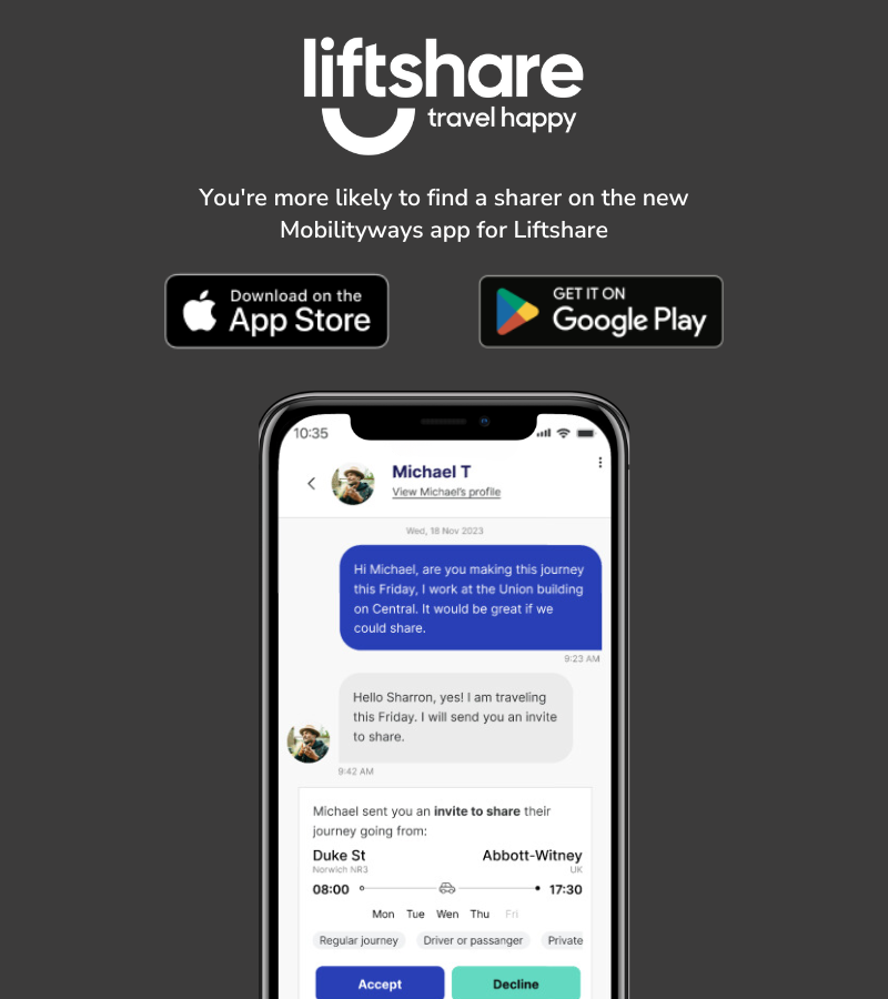 ✨ You're more likely to find a sharer on the new Mobilityways app for Liftshare
Available on app stores now, begin your journey here: mobilityways.com/app-download
🤳 A streamlined interface allowing you to accept sharing requests as you chat
#carpooling #app #liftsharing