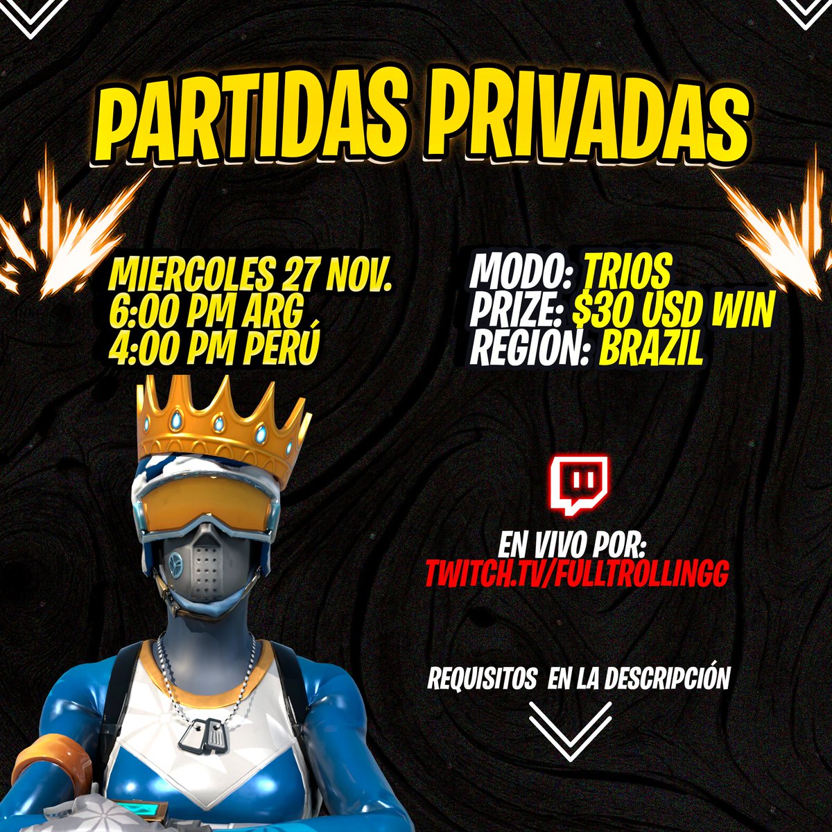 Trolling (@trollingx4) on Twitter photo ¡TODOS ESTÁN INVITADOS! 🎮
Requisitos para participar:
1️⃣ Sigue a: @FullTrollingg <a href="/Lex_Corp_Team/">Lex Corp Team</a>
twitch.tv/fulltrollingg kick.com/viper0iq
2️⃣ Dale like a este post.
3️⃣ Etiqueta a 3 amigos en los comentarios.
4️⃣ Comparte (retweet) este post.
💵 Pago vía PayPal 😎 ¡TODOS ESTÁN INVITADOS! 🎮
Requisitos para participar:
1️⃣ Sigue a: @FullTrollingg <a href="/Lex_Corp_Team/">Lex Corp Team</a>
twitch.tv/fulltrollingg kick.com/viper0iq
2️⃣ Dale like a este post.
3️⃣ Etiqueta a 3 amigos en los comentarios.
4️⃣ Comparte (retweet) este post.
💵 Pago vía PayPal 😎