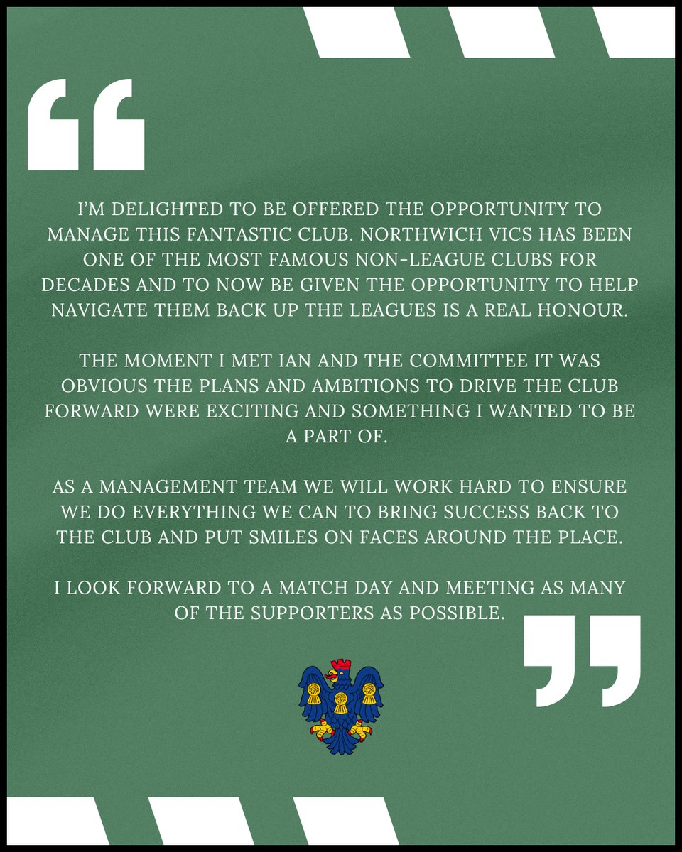 𝐎𝐅𝐅𝐈𝐂𝐈𝐀𝐋 𝐒𝐓𝐀𝐓𝐄𝐌𝐄𝐍𝐓𝐒

🟩 Official Club Statement on the hiring of Lee Duckworth as First Team Manager.

⬜️ Lee Duckworth's first statement to the fans of Northwich Victoria.

#NonLeague | #Vics | #150Years