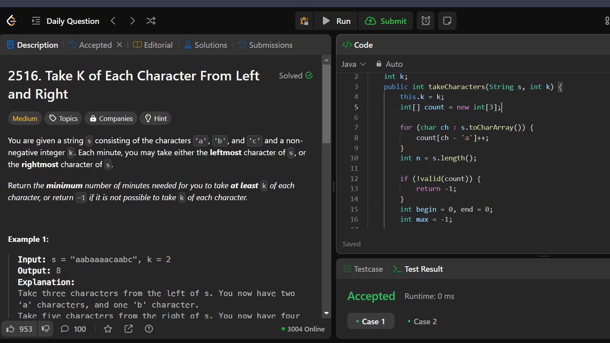 bugbounty02's tweet image. 💻 Day 52 of #100DaysOfCode 💻
✅ LeetCode:
"Take K of Each Character from Left and Right" (Medium) – Challenging but managed with some research! 🌟
✅ 30-Day JS Challenge:
"Allow One Function Call" (Easy)
Every step counts toward progress! 🚀
#LeetCode #JavaScript30 #CodingLife