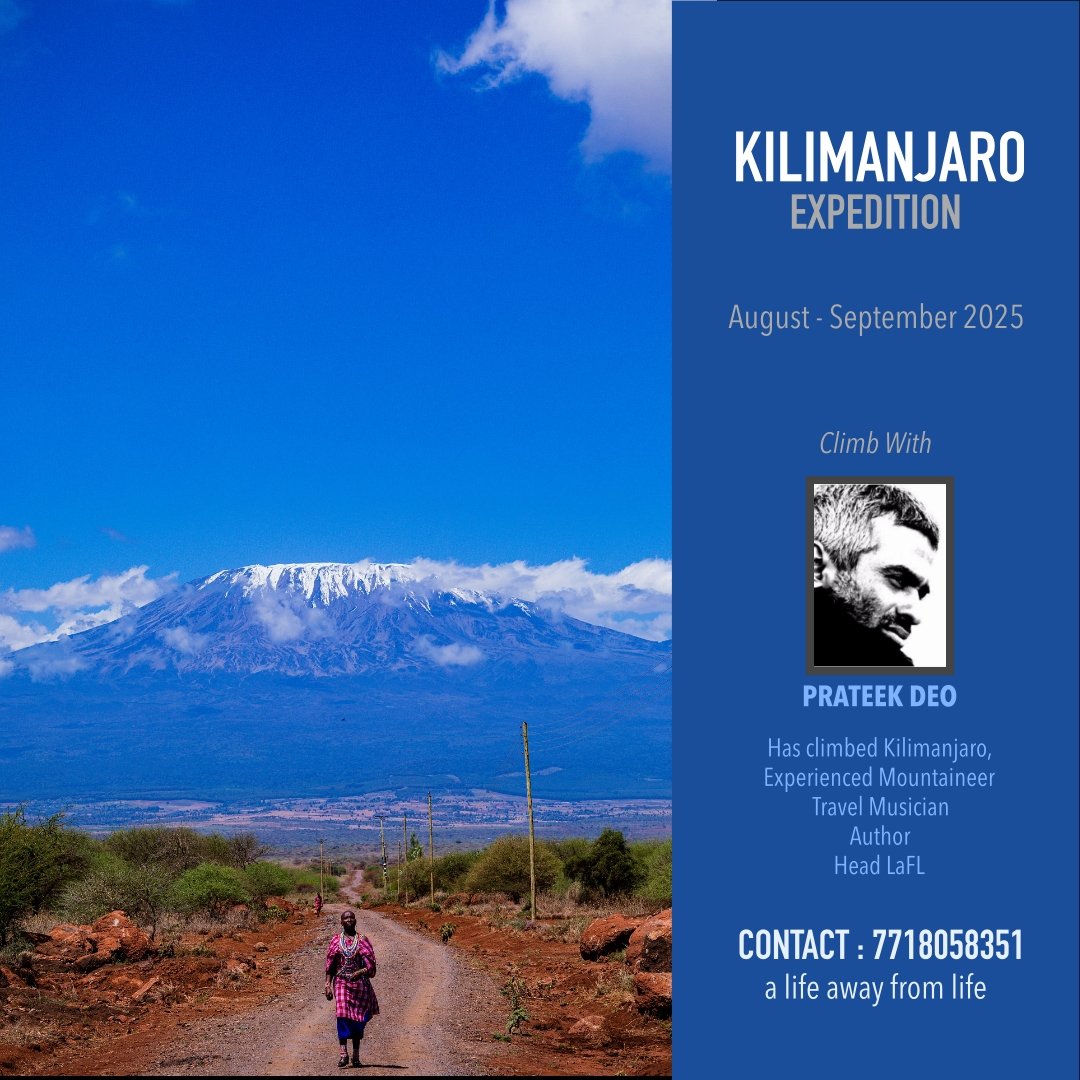 "The best view comes after the hardest climb."

Mt. Killimanjaro expedition 

This August-September 2025, take on an adventure of a lifetime with Life Away From Life.

Led by experienced mountaineer Mr. Prateek Deo

📅 When? August-September 2025
📞 Call us at: 7718058351
